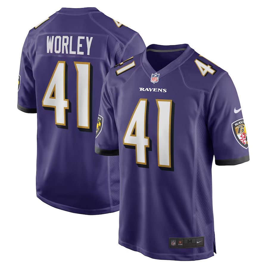 Men Baltimore Ravens 41 Daryl Worley Nike Purple Game Player NFL Jersey